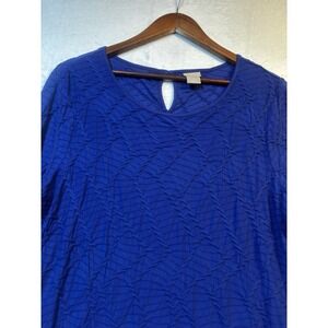 Chico's Blouse Women's Large Royal‎ Blue Textured Stretch Shirt Top 3/4 Sleeve